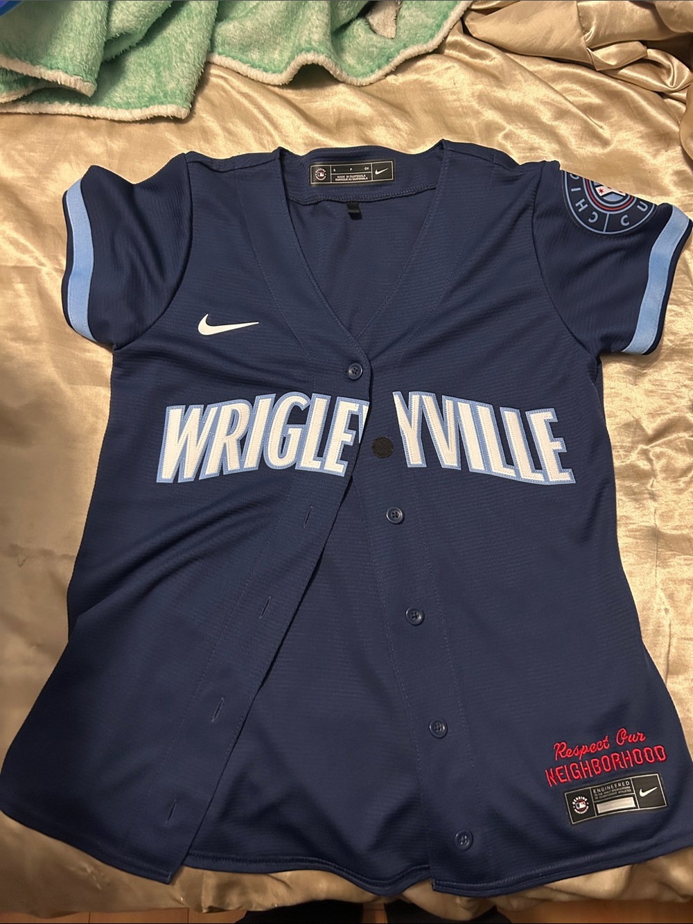 Nike Navy Wrigleyville Women’s Baseball Jersey with Light Blue Trim